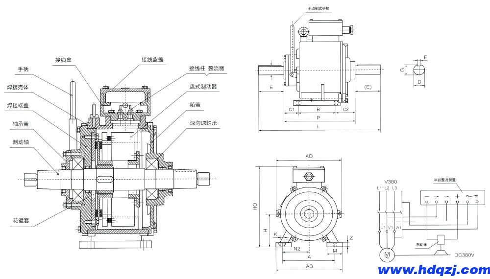 廠用BZES隔爆封閉式制動(dòng)器外形尺寸圖 廠用BZES隔爆封閉式制動(dòng)器外形尺寸圖